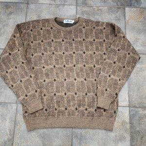 Vintage 90s Lavane New York Men's Large Abstract Diamond Grandpa Sweater